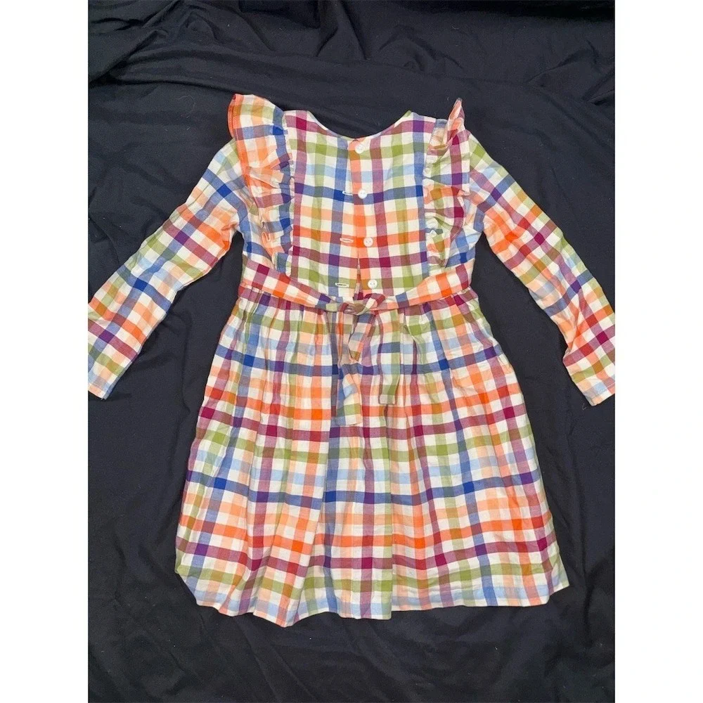 Bonnie Jean Girl Dress Size 4 Plaid autumn Smocked Pumpkin L/S fall thanksgiving